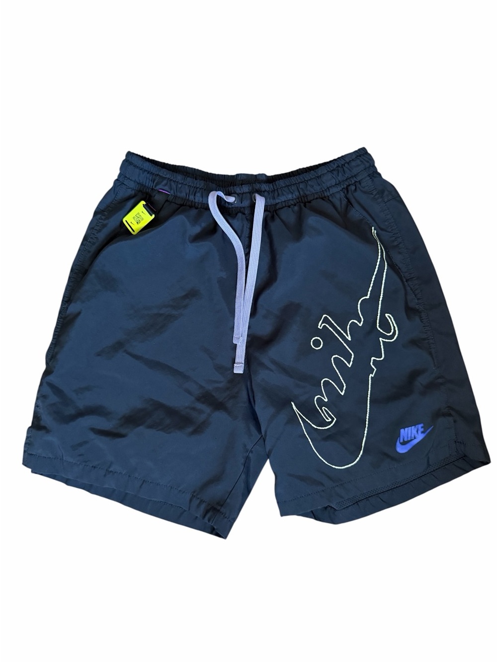 Nike Navy Script Swoosh Swim Shorts with Lavender Drawcord Size Small